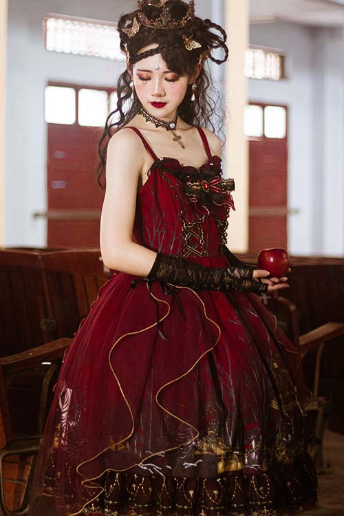 Red Rotten Forest Chiffon Gothic Lolita JSK Dress - Product - 5