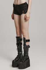 Black Lace-Up Mesh Buckle Women's Punk Shorts - Product - 2