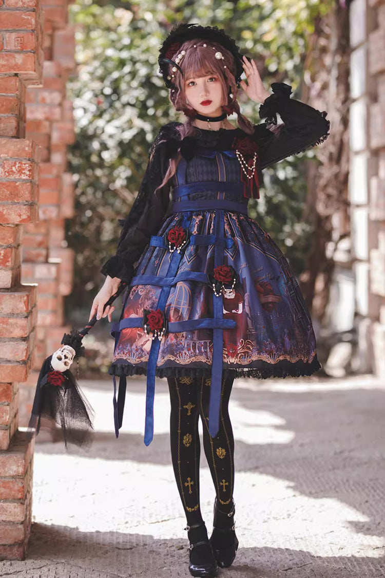 Midnight Magic Church Print Ruffle Punk Lolita Jsk Dress 3 Colors - Product - 3
