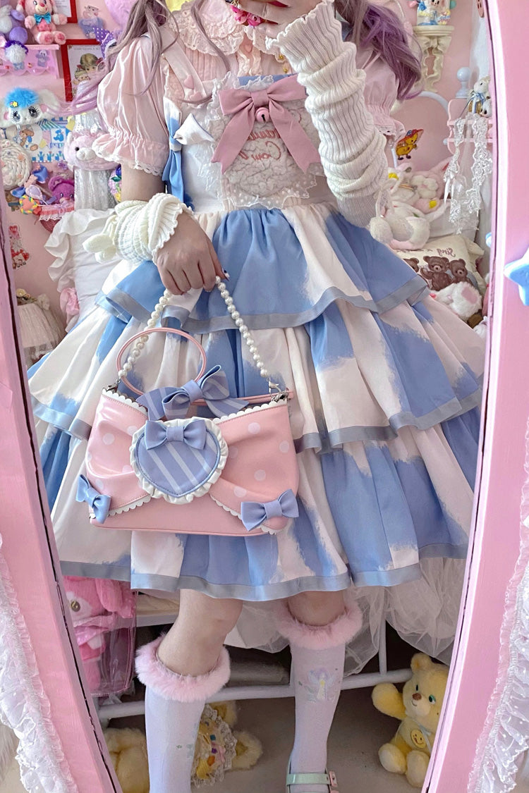 Blue Sleeveless Triple-Layered Cow Print Ruffle Bowknot Sweet (Dress Only) detail view 12