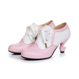 Table Leg Shaped Heel Silk Ribbon Retro Classic Lolita Shoes - Pink - 1