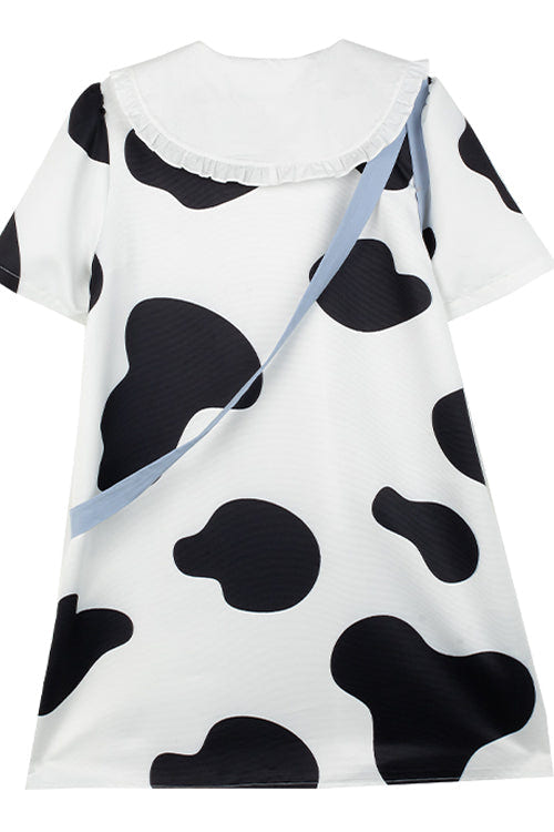 Black/White Doll Collar Short Sleeves Milk Cow Print Sweet Lolita Dress - Product - 8