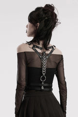 Black Adjustable Double-shoulder Faux Leather Multiple Metal Rings Women's Steampunk Harness - Product - 3