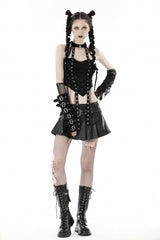 Black Halterneck Eyelet Lace-Up Ripped Women's Punk Tank Top - Product - 7