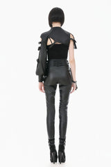 Black Eyelet Buckled Zippered Women's Punk Leather Belt with Side Pouches - Product - 4