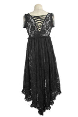 Black Waist Knot Back Lace-Up Frill Hem Sleeveless Rose Lace Mesh Women's Gothic T-Shirt - Product - 8