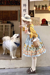 Cat and Sunflower Print Bowknot Sweet Lolita Jsk Dress 2 Colors - Product - 4