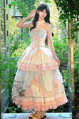 Multi-Color Mermaid Halterneck Ruffle Bowknot Lace Lace-Up Sweet Lolita Dress - Product - 6