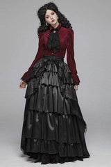 Striped Velvet Metal Retro Button Lace Cuff Back Waist Lace Up Women's Gothic Blouse - Product - 6