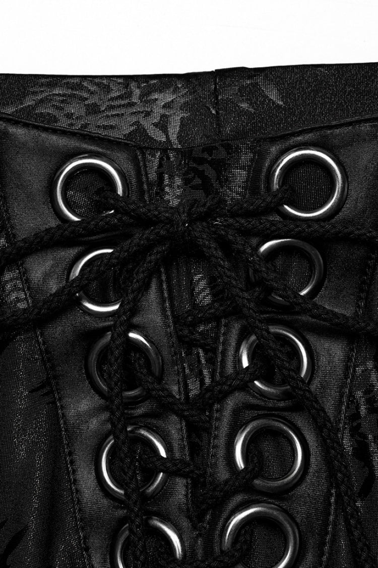 Low Waisted Thorns Print Lace-Up Women's Steampunk Flared Pants 2 Colors - Product - 5