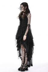 Black Spider Exaggerated Long Flared Sleeves Lace-Up Sheer Women's Gothic Cape with Hood - Product - 2