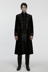 Black/Red Stand Collar Long Sleeves Floral Jacquard Bouble-breasted Zipper Men's Gothic Coat - Black/Red - 1