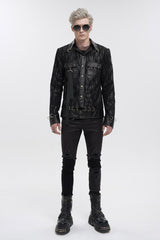 Black Metal Ring Perforated Lapel Lapel Button Handsome Men's Punk Jacket - Product - 3