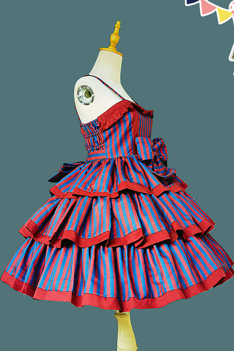 Stripe Print [Cloth Cat] Triple-Layered Ruffle Bowknot Sweet Lolita Dress 4 Colors - Product - 10