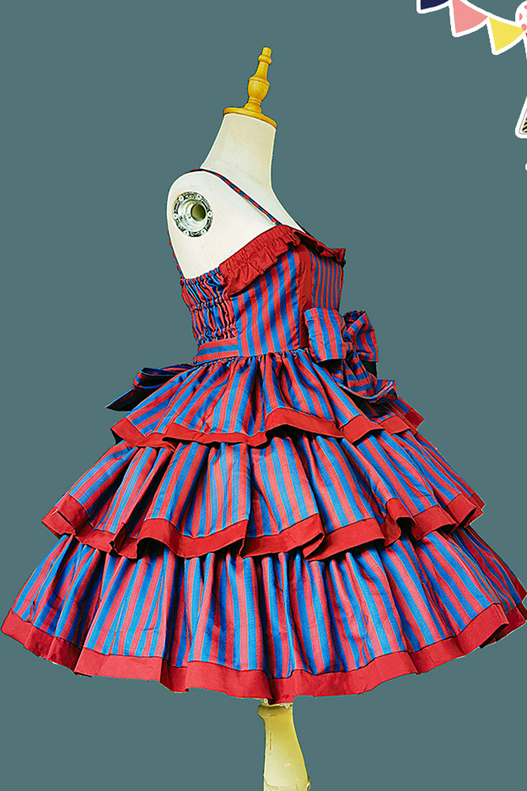 Stripe Print [Cloth Cat] Triple-Layered Ruffle Bowknot Sweet Lolita Dress 4 Colors - Product - 10