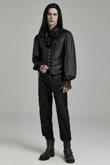 Black V Collar Jacquard Lace-Up Men's Gothic Vest - Product - 4