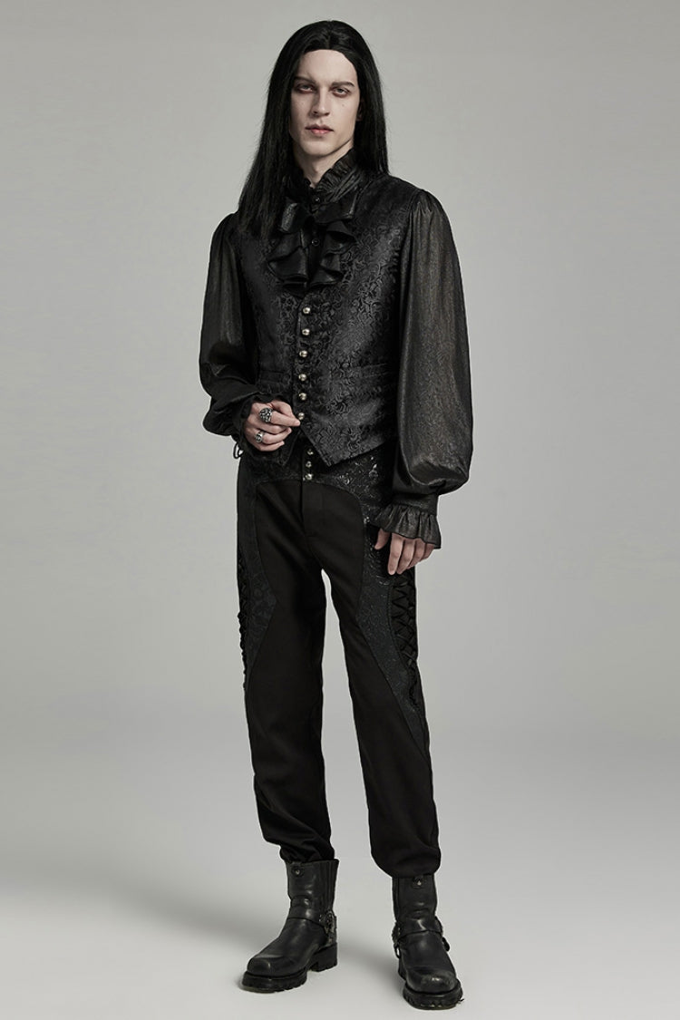 Black V Collar Jacquard Lace-Up Men's Gothic Vest - Product - 4