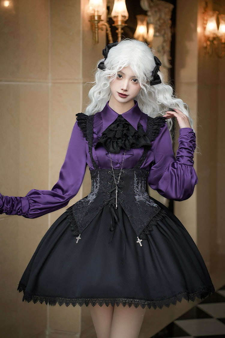 Black [Night of Thorns] Sleeveless Embroidery Lace-Up Gothic Lolita Strap Breast Support Dress 2 Versions - Product - 17