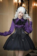 Black [Night of Thorns] Sleeveless Embroidery Lace-Up Gothic Lolita Strap Breast Support Dress 2 Versions - Product - 17