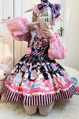 [Bunny Pastry Chef] Print Bowknot Gothic Japanese Lolita Jsk Dress 3 Colors - Product - 6