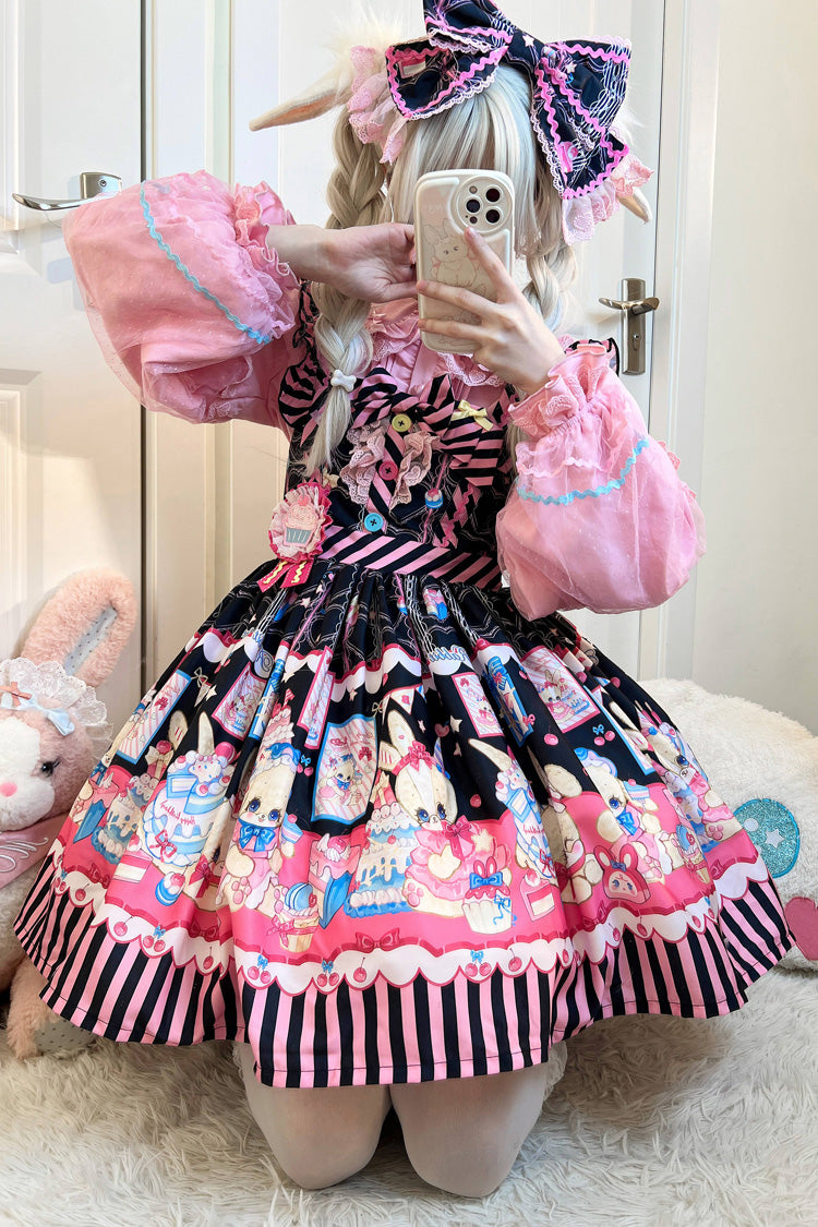[Bunny Pastry Chef] Print Bowknot Gothic Japanese Lolita Jsk Dress 3 Colors - Product - 6