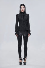 Black Lace High Neck Three Dimensional Embroidered Lantern Trumpet Sleeves Women's Gothic Shirt - Product - 3