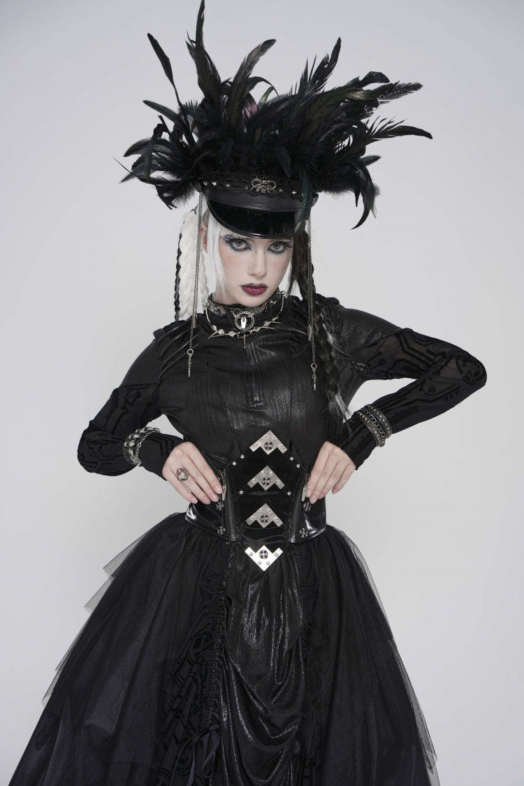 Black Lace-Up Slim Irregular Zippered Women's Punk Corset - Product - 5