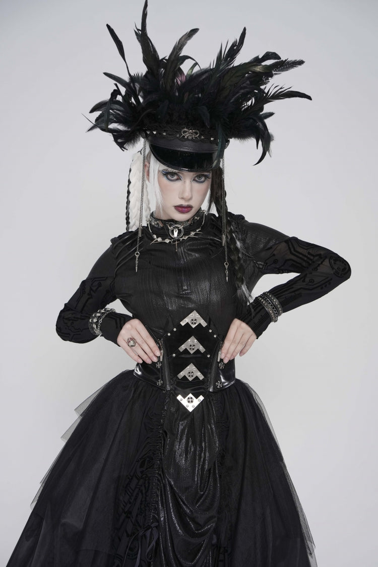 Black Lace-Up Slim Irregular Zippered Women's Punk Corset - Product - 5