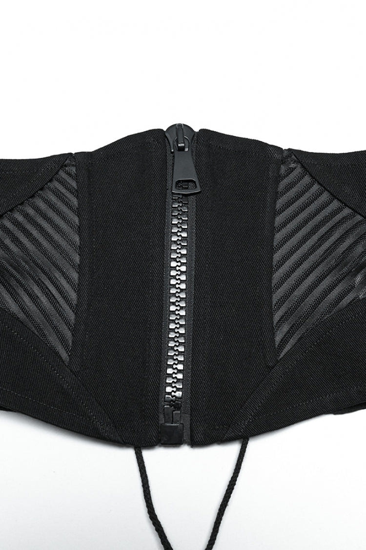 Black Stitching Mesh Zipper Women's Punk Underbust Corset - Product - 5