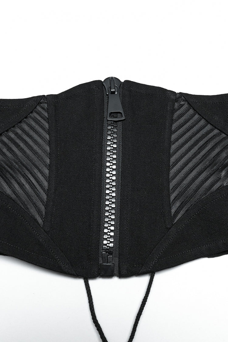 Black Stitching Mesh Zipper Women's Punk Underbust Corset - Product - 5