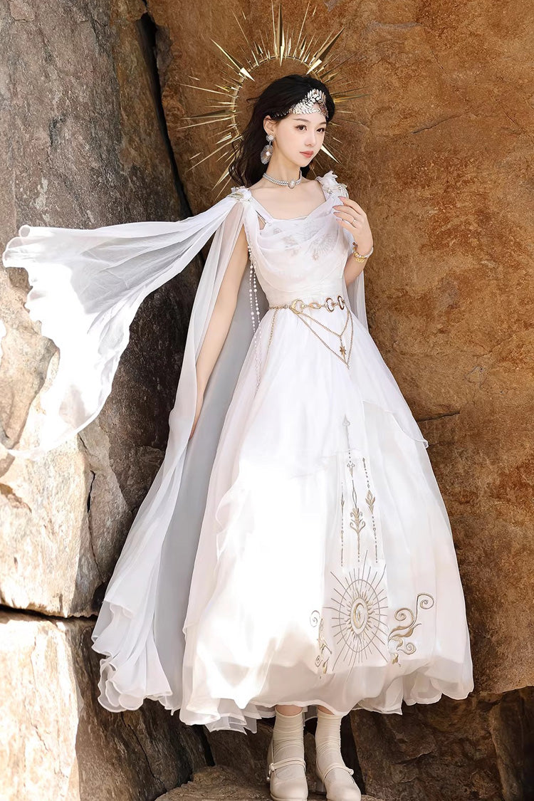 White [Aurelia of the Holy Light] Square Collar Printed Embroidered Chain-Decorated Sweet Elegant Lolita Dress - Product - 11