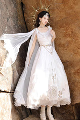 White [Aurelia of the Holy Light] Square Collar Printed Embroidered Chain-Decorated Sweet Elegant Lolita Dress - Product - 11