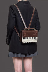 Brown Piano Embroidered Lace Vintage Lolita Backpack - Product - 5