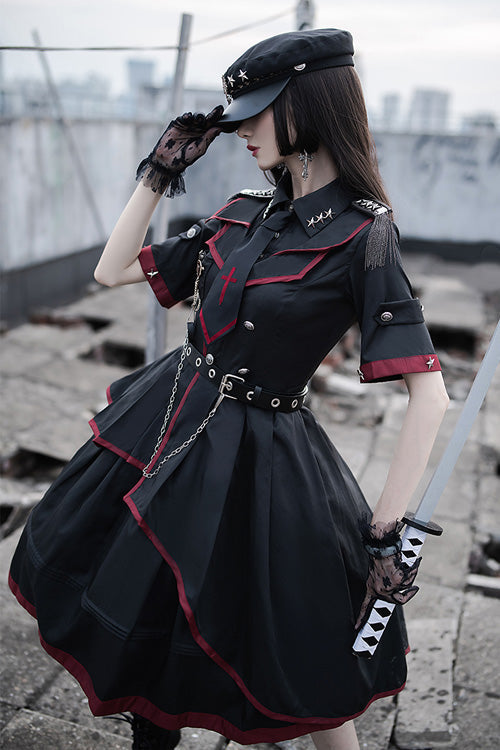 Black Military Style JK Set Irregular Gothic Lolita Dress - Product - 5