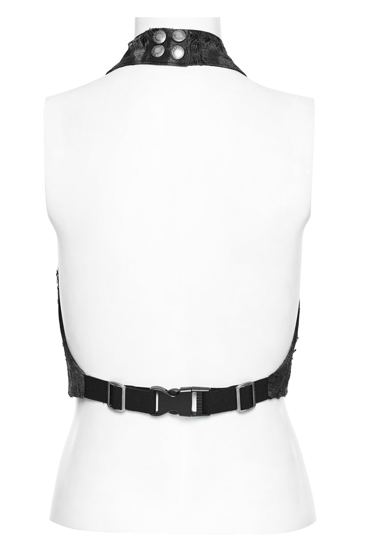 Grey Sleeveless Lace-Up Buckle Halter Pointed Hem Womens Steampunk Vest - Product - 8