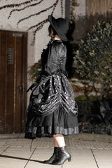 Black [Moonlit Return] Printed Boned Gothic Elegant Lolita Skirt - Product - 8