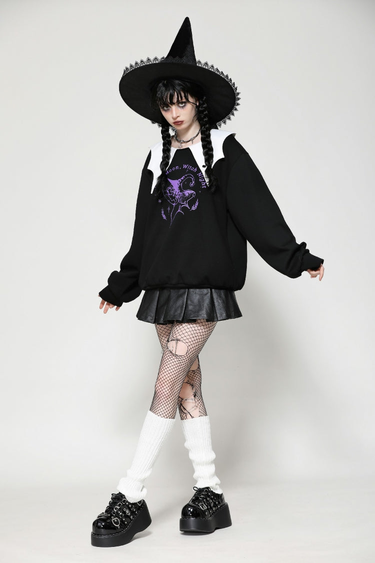 Black/White Point Peter Pan Collar Collar Long Sleeves Women's Gothic Vintage College Sweatshirt - Product - 12