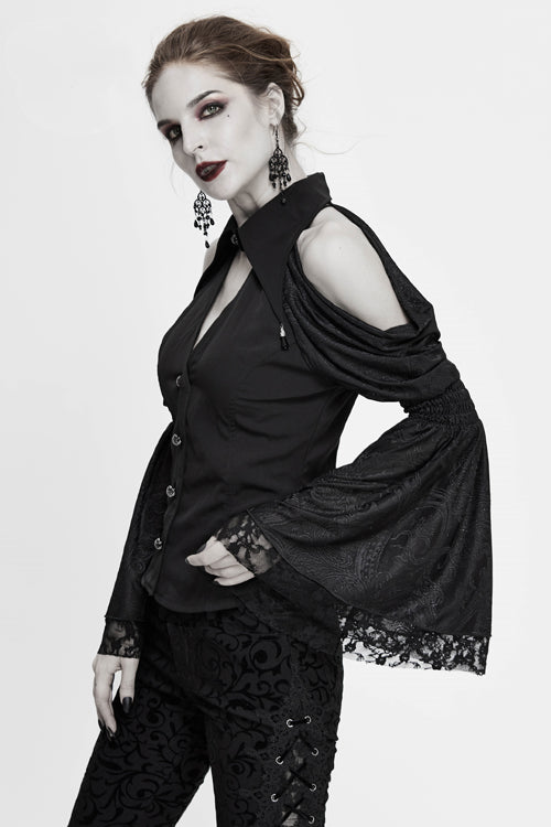 Black Off The Shoulder Trumpet Sleeves Sexy Womens Gothic Blouse - Product - 2