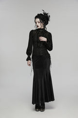 Black Stand Collar Long Sleeves Lace Lace-Up Slim Women's Gothic Blouse - Product - 5