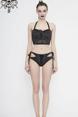 Black Lace-Up Front Middle Cross-Strap Women's Punk Swimsuit Bottoms - Product - 4