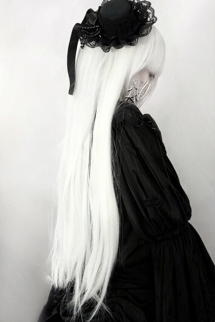 Moonlight White Full Bangs Sweet Lolita Long Straight Wig - Product - 4