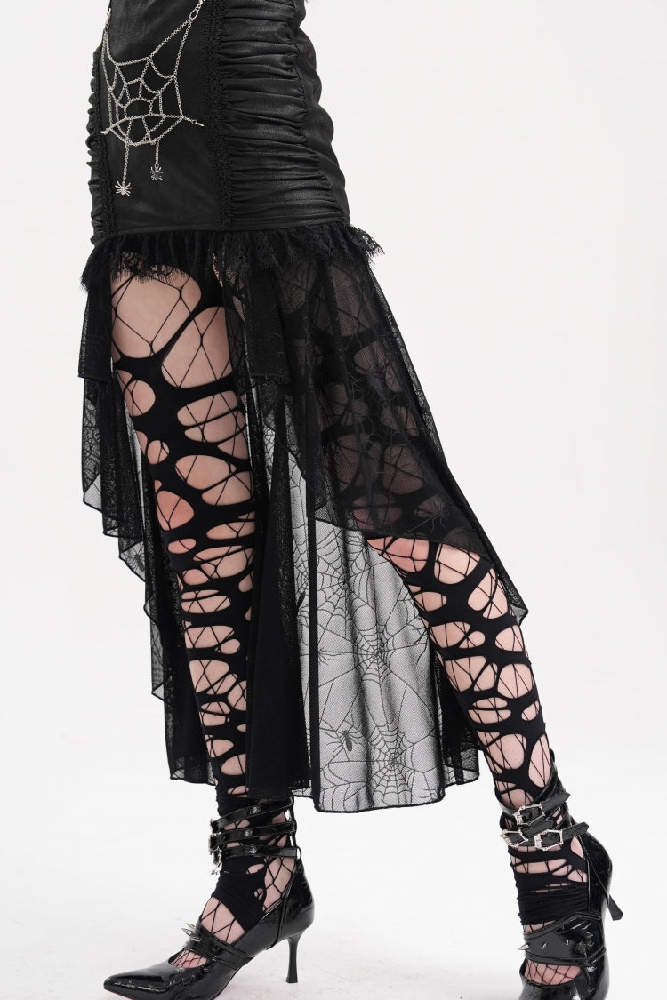 Black Chain Lace Irregular Hem Mesh Women's Gothic Skirt - Product - 14