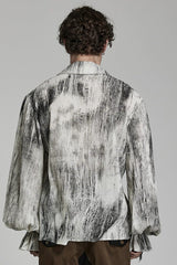 Men's Jacquard V Collar Lantern Sleeves Print Ruffle Gothic Blouse 2 Colors - Product - 8