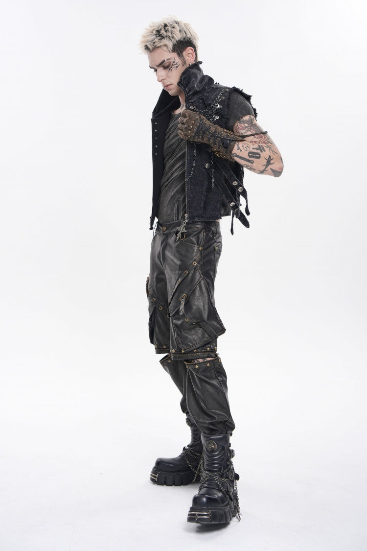 Spliced Irregular Detachable Studded Zippered Men's Punk Handsome Pants  With Big Pockets - Product - 5