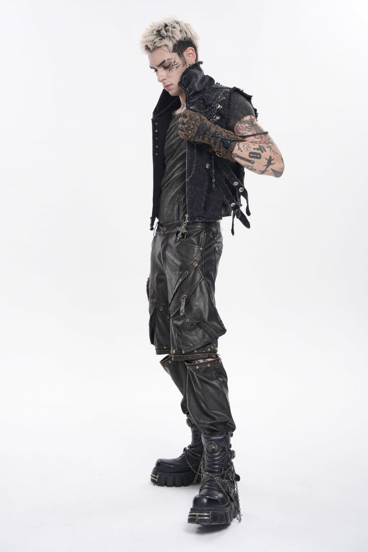 Spliced Irregular Detachable Studded Zippered Men's Punk Handsome Pants  With Big Pockets - Product - 5