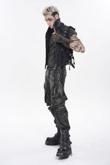 Spliced Irregular Detachable Studded Zippered Men's Punk Handsome Pants  With Big Pockets - Product - 5