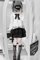 Black Triple-Layered Ruffle Lace Japanese Jirai Kei Skirt - Product - 2