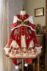 Red [New Year] Print Ruffle Bowknot Lace-Up Sweet Chinese Style Lolita Jsk Dress - Product - 3