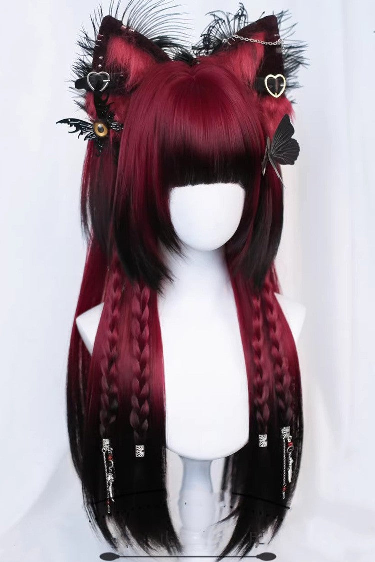 Burgundy/Black Ombre Gothic Sweet Lolita Long Straight Wig with Bangs - Product - 2