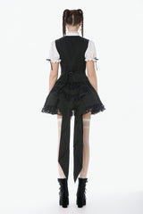 Black/White Short Puff Sleeves Lace Ruffled Stand Collar Women's Gothic Royal Blouse - Product - 12